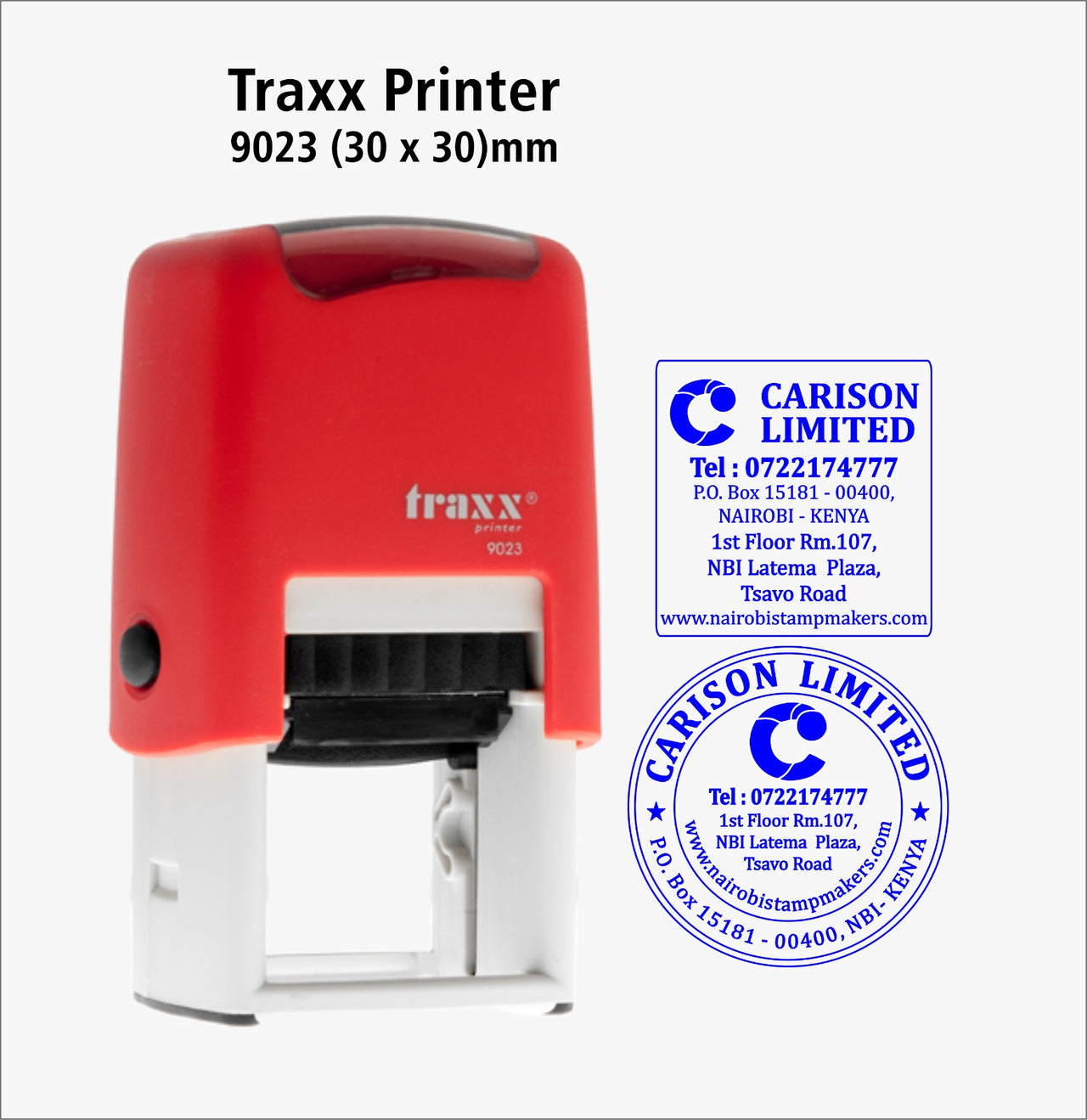 traxx printer 30x30mm self inking rubber stamp red