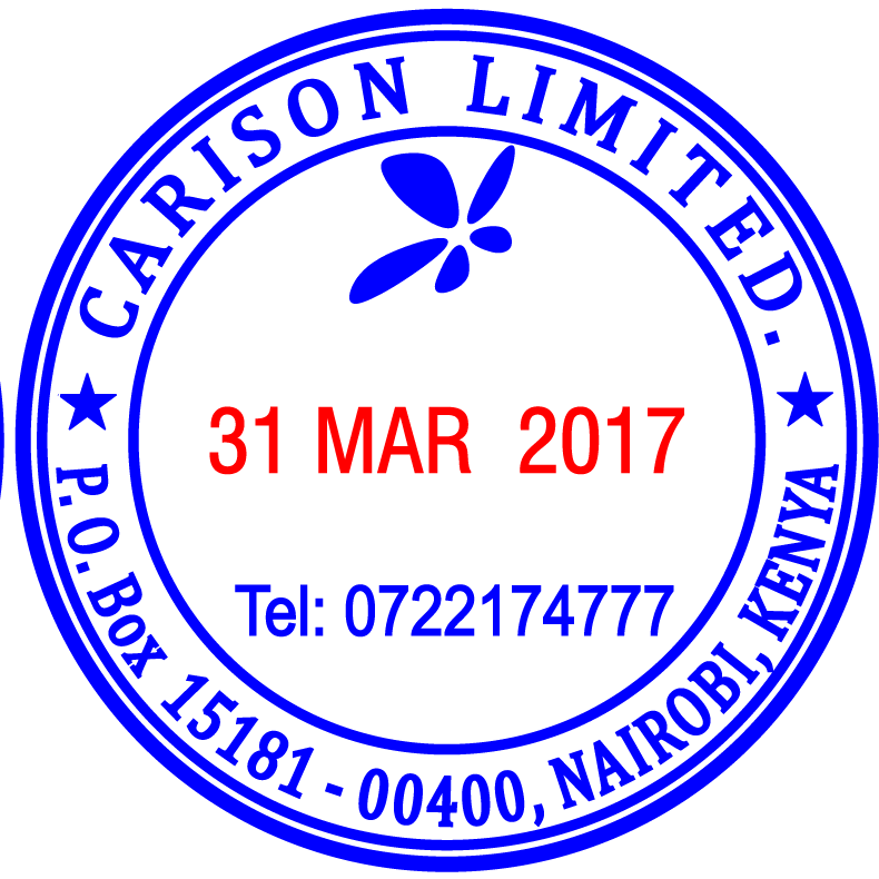 design sample of round stamp with logo and date.